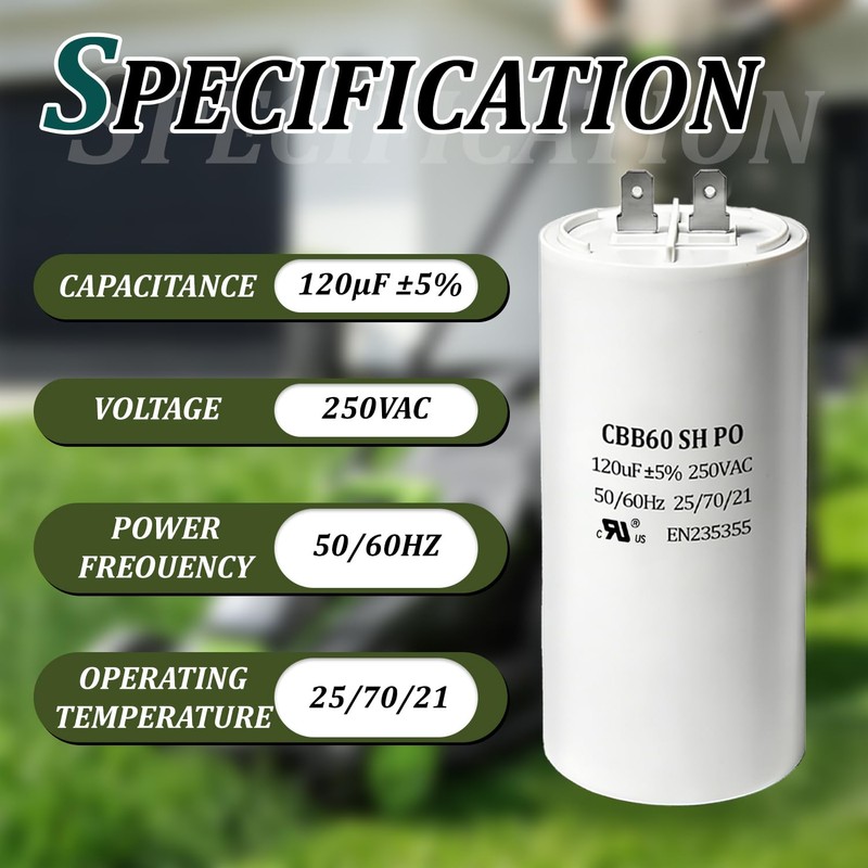 120uF 250VAC CBB60 Motor Run Capacitor Compatible with Ryobi Electric
