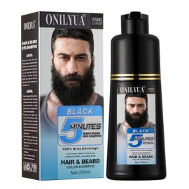 Fvquhvo Champú para Hombre para Barba y Tinte para Cabello Negro 3 En 1 - Colorante Herbal de Larga Duración para Cabello Gris, Bigote y Barba En Minutos, 6.76 Fl Oz