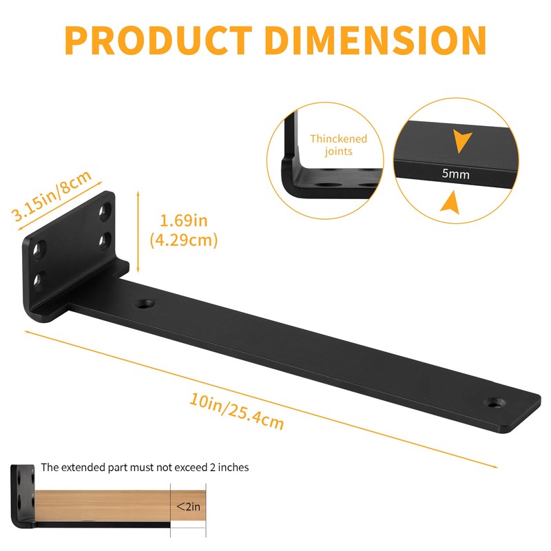 Floating Shelf Bracket 10Inch, 8Pack Black Shelf Brackets Bathroom Shelf