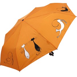 Doppler Mini Pocket Umbrella Open-Close Automatic Cats Friends, orange, Compact, Printed