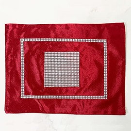 HeMiaor Set of 2 Rhinestones Placemats for Wedding Birthday Baby Shower Dinner Table Decoration with Sequined Rhinestone,30x40cm(12x16-Inch),Red
