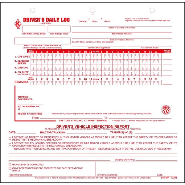 Mid-Size Driver Daily Log 10-pk. with Simplified Driver Vehicle Inspection