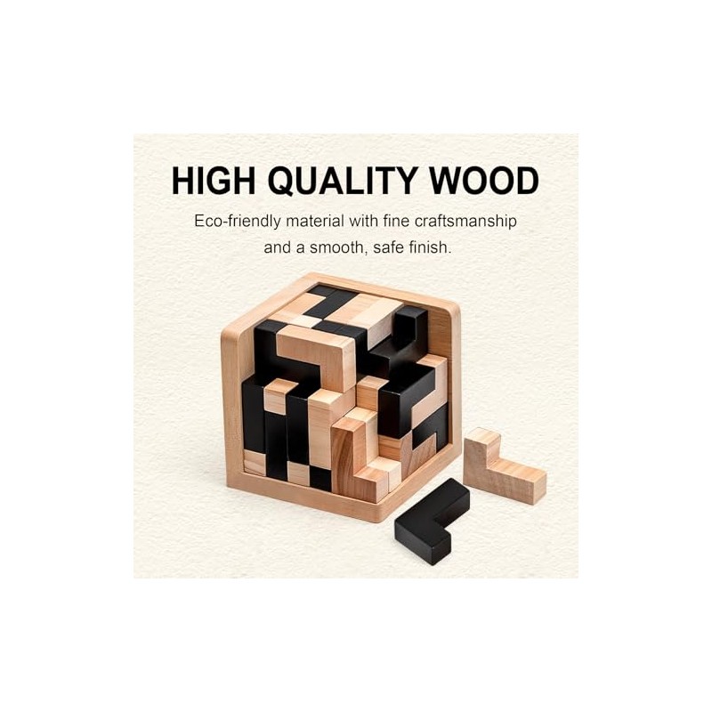 5PCS Wooden Puzzles for Adults & Kids – Cube &