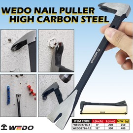 WEDO 2PCS Pry Bar Set,8"+12" Nail Puller Set,High Carbon Steel Crowbar,V Type Cats Paw Nail Remover,Utility Flat Pry Bar for Home Remolding,Woodworking