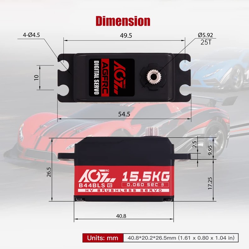 AGFRC 15.5KG Low-Profile High-Torque Steering-Servo - Brushless Digital Metal Gear