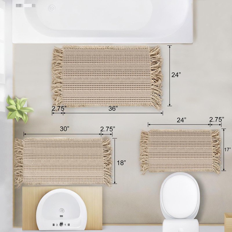 Waffle Bath Mat Set of 2, Absorbent Waffle Bathroom Rug