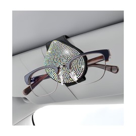 NYTKL Bling Sunglass Holder for Car Visor, Magnetic Leather Rhinestones Eyeglass Hanger Ticket Card Clip, Auto Visor Sparkling Sunglasses Mount Glasses Organizer for Women Girls (Black & Colorful)