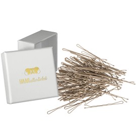 HAARallerliebst® Premium Bobby Pins Hair Clips – Pack of 100 Beige, Extra Wide and Stable, 5 cm Hair Pins Set, Metal Hair Pin for Women and Girls Children Bobby Pins with Hair Clips Box