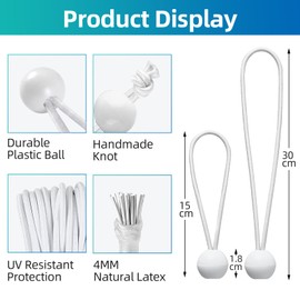 Eurtes Tensioning Straps with Ball, Pack of 50 Tarpaulin Tensioners with Ball, 15 cm Tent Rubbers Expander Sling Tent Rubber Tensioner with Ball, Short Elastic Band for Tarpaulins, Gazebos, Banners,