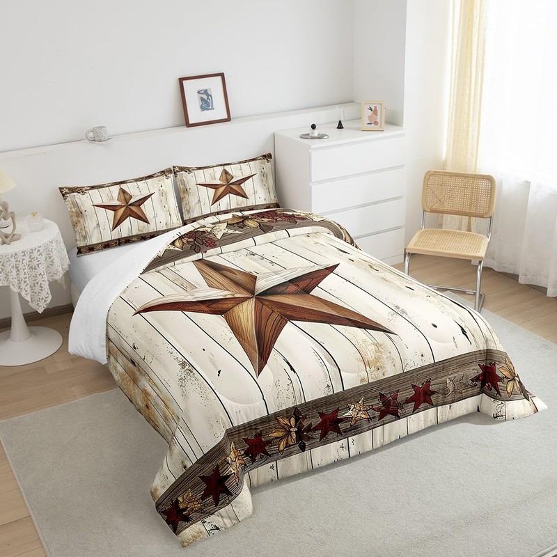 Manfei West Texas Star Comforter Set King Size, Rustic Farmhouse