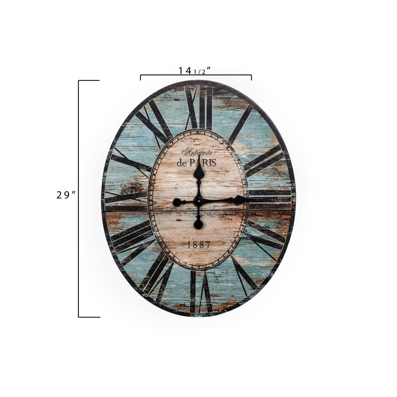 Creative Co-Op Oval Turquoise Wood Wall Clock