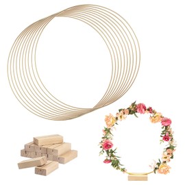 REKOBON 10 PCS 30cm Floral Aro Mesa Centro de Mesa con 10 PCS Lugar Titulares de la Tarjeta, Corona de Metal de Oro Aro Anillos para DIY Boda Fiesta Eventos Mesa Decoración