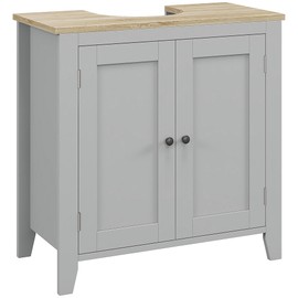 kleankin Pedestal Sink Storage Cabinet, Under Sink Cabinet, Bathroom Vanity Cabinet with U-Shape and Adjustable Internal Shelf, Gray