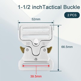 2Pack Tactical Duty Belt Buckles Tactical Metal Buckle, 1-1/2" Tactical Strap Buckle Clips for Backpack, Dog Collar Hardware, Harness, Tactical Keychain, Luggage Buckle Clasp Replacement Silver