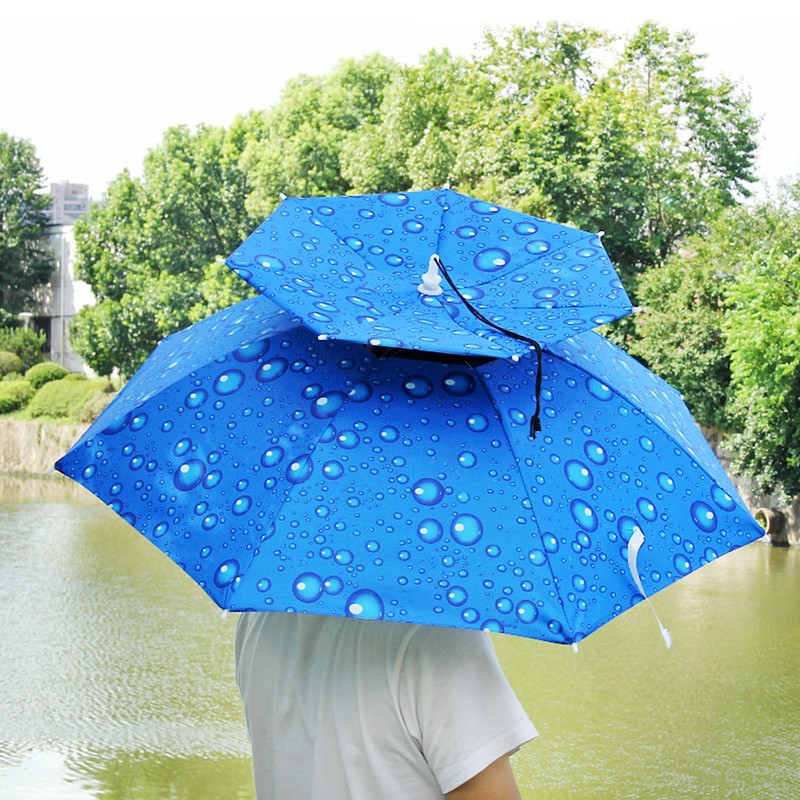 Double Layer Umbrella Hat Women Men Folding Sun Rain Cap
