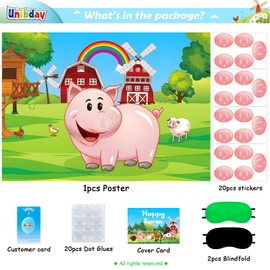Upgraded, Pig Games for Kids, Pin The Nose, with Large Premium Poster, Reusable Stickers, Eye Mask Accessories, Ideal Farm Pig Theme Birthday Party Decorations, Funny Party Favors