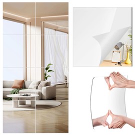 Glass Full Length Wall Mirror Tiles, 10'' x 10'' x 8PCS Acrylic Wall Mirrors Full Body Mirror for Bedroom, Frameless Mirror Wall Mounted for Table Centerpieces Home Gym Door (8PCS)