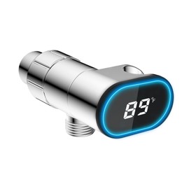 Hibbent Upgraded Metal Shower Head Holder with LED Display Shower Thermometer, Adjustable Shower Arm Mount for Handheld Shower Head, Universal Shower Head Bracket, Solid Brass Pivot Ball, Chrome