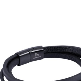 LUCKMAN Pulsera Hombre Acero Inoxidable Color Negro, Brazalete de Cuero Piel Vegana y Broche Magnético – Joyería y Accesorios para Hombre, Regalos para Hombre Navidad y San Valentín, Regalos para Papá Originales, Modelo Max