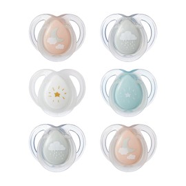 Tommee Tippee Chupete nocturno, 0-6 meses, bolsa de silicona simétrica, Binkies sin BPA, tecnología Glow in the Dark y pasteles rosados, paquete de 6