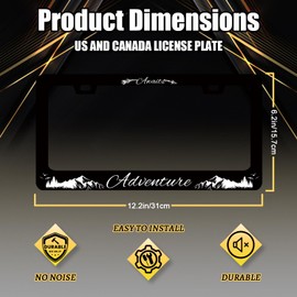 Adventure Awaits License Plate Frame Mountains License Plate Stainless Steel Funny License Plate Accessory Plate Holder Colorful Decoration 12.3" x 6.3" for US Canada Standard Size