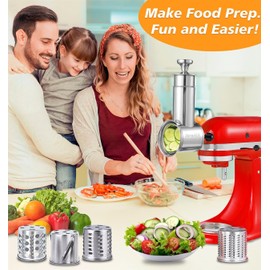 FavorKit Stainless Steel Slicer Shredder Attachment for KitchenAid Mixers, Large Salad Maker,Cheese Grater Accessories with 4 Thick Blades,Dishwasher Safe
