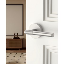 Asidrama 4 Pack Passage Brushed Nickel Door Handles, Door Lever with Door Knobs Indoor for Bedroom or Bathroom, Heavy Duty Door Handles Interior with Locks for Left Right Sided Doors