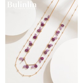 BULINLIN Long Gold Necklace Layered Long Statement Necklaces for Women Double Sweater Chain Mothers Day Gifts for Mum Gold Costume Jewellery(Purple)