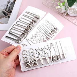 24PCS Silver Hair Clips Y2k for Women, 12 Shapes Metal Silver Hair Accessories for Girls Bangs Hairs Clip Star Hairclips Metal Barrettes Alligator Clips for Hairs Styling Star Hairpin Cool Hairpin Set