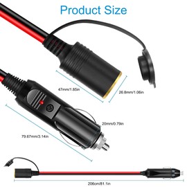 Leehitech 2 Meter KFZ Verlängerungskabel Buchse Stecker 16AWG Kabel, Auto Zigarettenanzünderbuchse Steckdose Adapter Wasserdicht Staubdicht für 15A 12V-24V Strom LKW Camping Wohnmobil