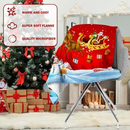HZVRTN Christmas Blanket Flannel Reversible for Kids Kids Teens Adults Santa Claus Fluffy and Comfortable TV Warm Bed Sofa Blanket (Christmas H, 130 x 150cm)