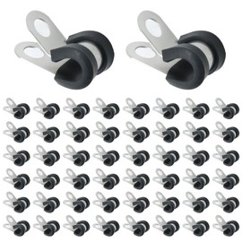 VIKKSAER 50 PCS 1/4 Inch Cable Clamps Black Metallic, 304 Stainless Steel Cable Clamps, Replace for Automotive Industrial Marine Windshield Home and Other Fields of Wiring
