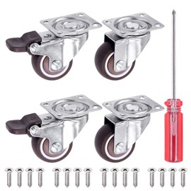 Swpeet 22Pcs 1.5 Inch Swivel Caster Wheels Set, Heavy Duty No Noise Rubber Casters 2 with Brakes 2 without Brakes, Locking Casters with Screws and Screwdrvier, Swivel Plate Castor Wheels for Furniture