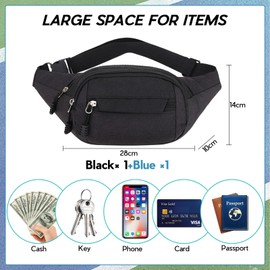 Scettar 2 Pack Bum Bag Bumbag for Men Women, Fashion Waist Bag Travel Fanny Waterproof 4 Zip Pockets Fanny Pack for Women Men Sports Travel Cycling