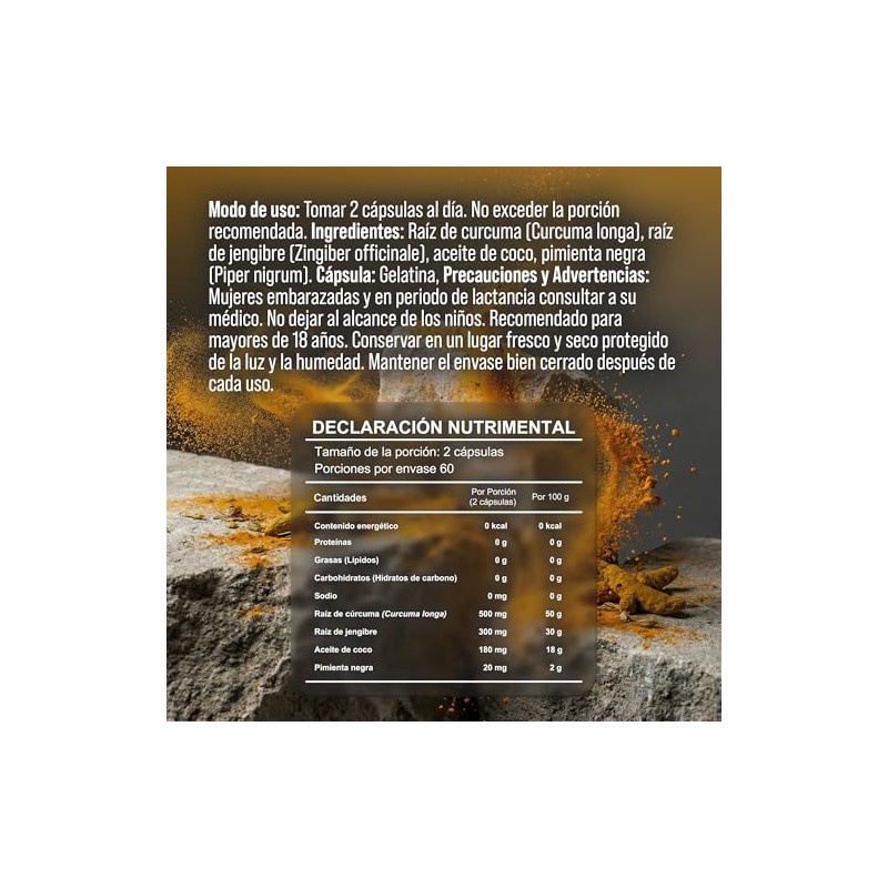 Suplemento Alimenticio Para Hombre Con Curcuma y Jengibre - Tawr