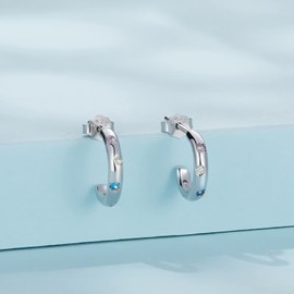 Qings Women's Half Round Earrings 925 Sterling Silver Simple C-shaped Color Zircon Fashion Earrings for Beautiful Women