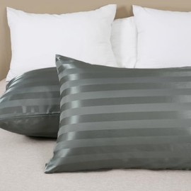 Gogreen Satin Pillowcase for Hair and Skin, Silk Satin Pillowcase 2 Pack, Pillow Cases Set of 2, Silky Pillow Cover with Envelope Closure (20"x36", Grey Stripe, King)