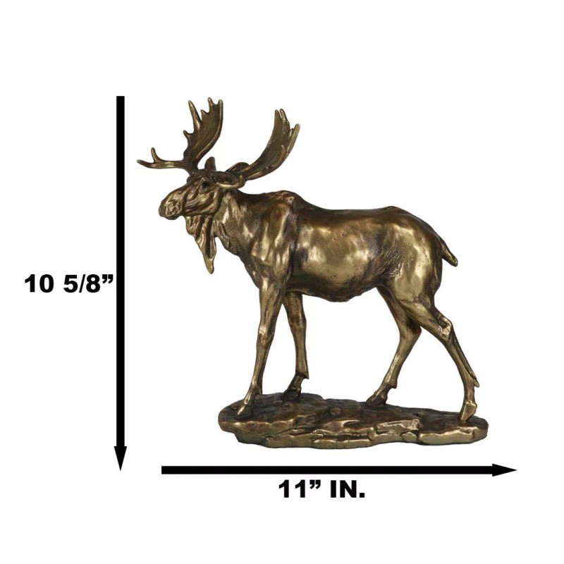 Realistic Large Bull Moose Statue In Gold Patina 11" W