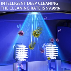 Toothbrush Holders for Bathrooms,2 Cup Rechargeable Electric Toothbrush Holder with Storage,Smart Cleaning and Wireless Hot Air Drying, 4 Slots Wall Mounted Toothbrush Holder Bathroom Decor (Black)