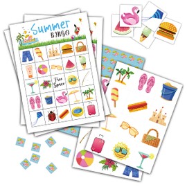 Summer Bingo Game, Tropical Summer Themed Party Games with 24 Players, Hawaiian School Classroom Supplies Activities, Luau Aloha Party Favors for Kids Family