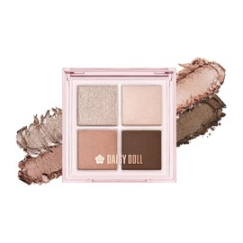 DAISY DOLL by MARY QUANT Eye Draw Shadow 02 Creamy Mocha Brown 0.2 oz (5.2 g), Sheer x High Brightness Glitter, Luxurious Silk Eye, Delicate Pearl, High Adhesion, 4 Color Palette