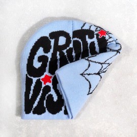 2THESTARS Y2K Beanie Hat for Men & Women Trendy Soft Stretchable Winter Cap, Gothic Spider Web Design Cold Weather Accessory - Sapphire