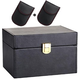 Single Lock Faraday Box for Car Keys and 2 Pack Faraday Bag for Key Fob Signal Blocking Pouch Keyless Entry RFID Box for Car Keys Theft Prevention Phones Credit Card Signal Blocker(1 Box + 2 Bag)