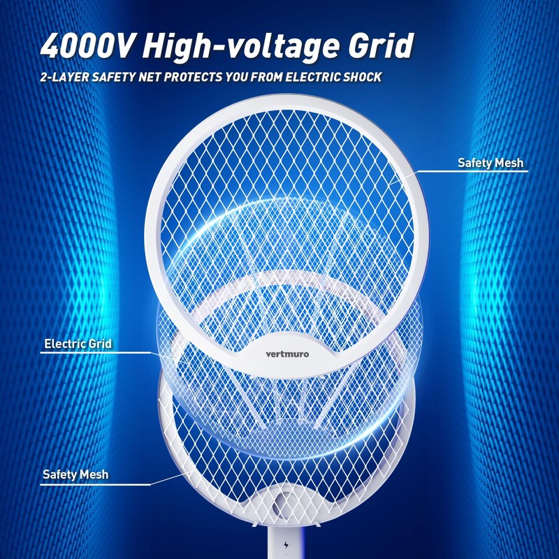 2PCS Electric Fly Swatter 4000V, 2-in-1 Foldable Bug Zapper Racket,