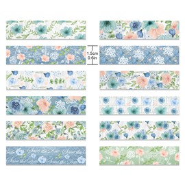 Blue Rose and Washi Tape Set 12 Rolls Floral Decorative Tape Suitable for note recording, scrapbooking, DIY projects for kids, aesthetic supplies, planners, etc