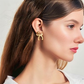 xlwen 2 pairs of bow earrings, gold silver bow stud earrings, bow stud earrings, ideal for matching shirts, pleated skirts, dresses, T-shirts or sweaters., Copper plated with real gold