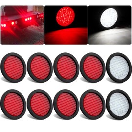 10Pcs 4 Inch Round LED Trailer Tail Lights Kit - 4 Round Led Stop Turn Brake Tail Trailer Back-up Reverse Lights 40 LED w/Lights Grommet 3-Prong Wire Pigtails for Truck Trailer RV(8 Red + 2 White)