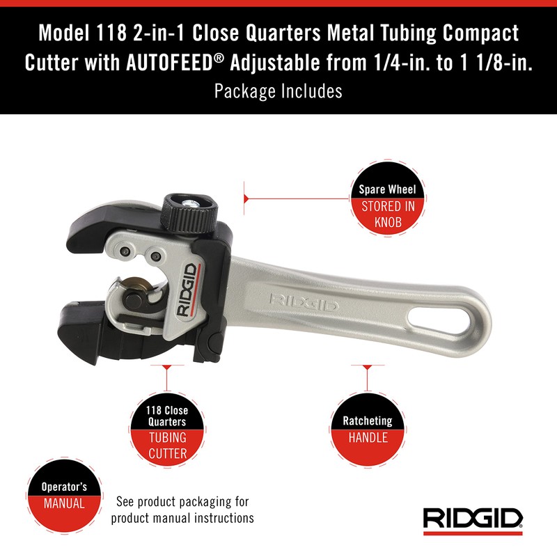 RIDGID 32573 Model 118 2-in-1 Close Quarters AUTOFEED 1/4" to