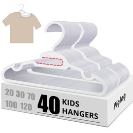 PIGLOG 40 Pack Toddler Hangers for Baby Clothes, 11.4 inch Small Newborn Child Hangers for Closet Nursery, U-Shape White Plastic Baby Boy Hanger with Protect Collar Non-Distorting from Stretching