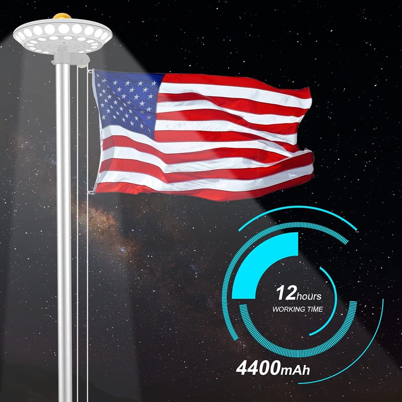 Solar Flag Pole Light Outdoor Dusk to Dawn, Top Mount